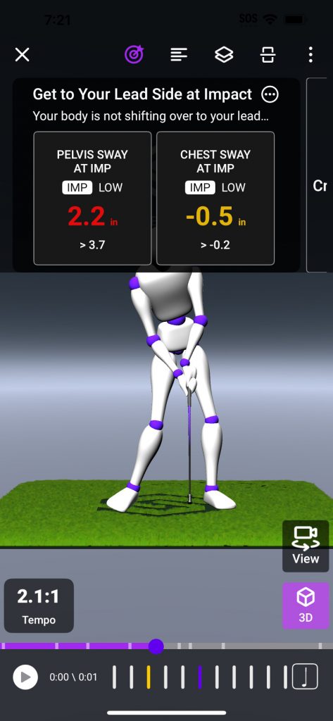 Sportsbox AI 3D swing analysis app showing body motion data